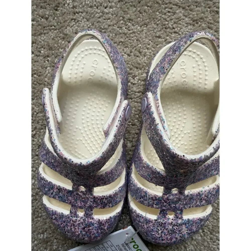 Crocs Classic Glitter Fisherman T Sandals Purple Multi Unisex Kids C9 EU25-26